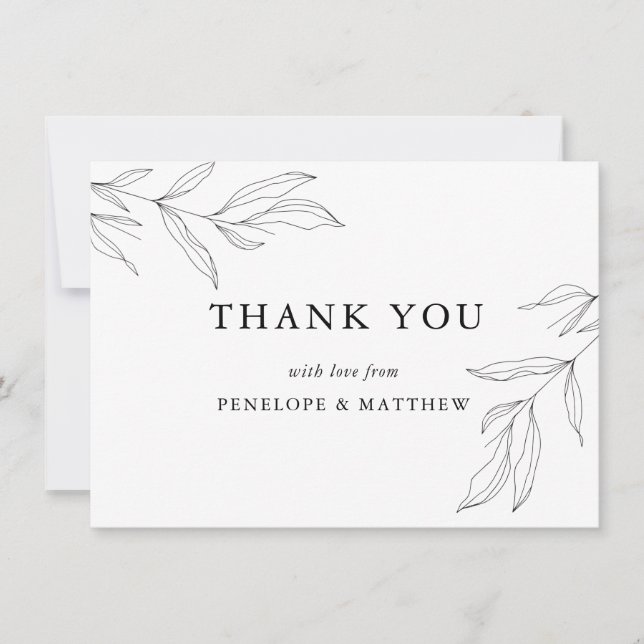 Line Art Foliage Leaf Thank you Card (Front)