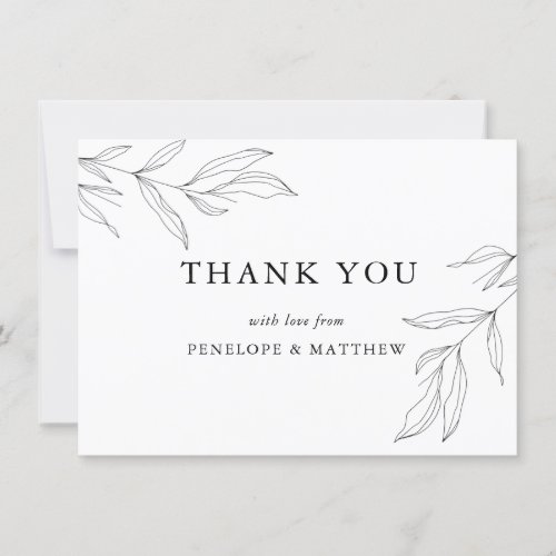 Line Art Foliage Leaf Thank you Card