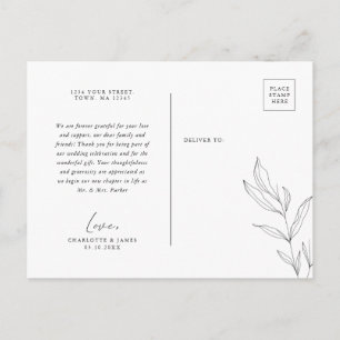 Line Art Foliage Leaf Thank You postcard