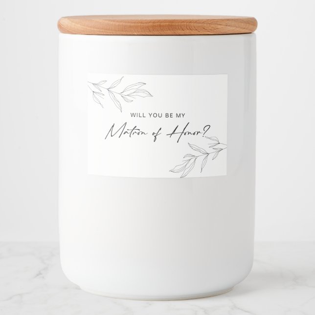 Line Art Foliage Matron of Honor Candle Label (Front)