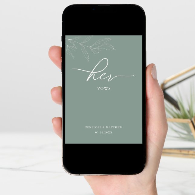 Line Art Foliage Sage Her Vows Card (Front Digital)