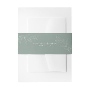 Line Art Foliage Sage Invitation Belly Band