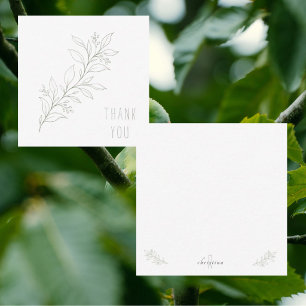 Line Art Foliage Thank You Monogram Blank Sage Note Card