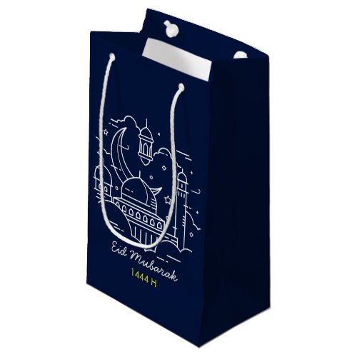 Line Art Happy EID Mubarak Navy Small Gift Bag