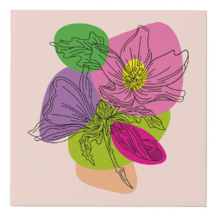 Line Art Hibiscus Flower with Bright Spots Faux Canvas Print