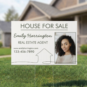 Line Art House Sale Green Real Estate Agent Sign