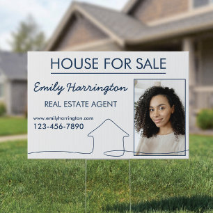 Line Art House Sale Navy Real Estate Agent Sign