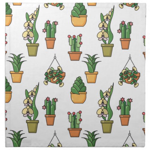 Line Art Houseplants Vintage Seamless Cloth Napkin