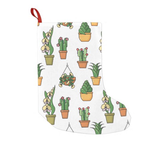 Line Art Houseplants Vintage Seamless Small Christmas Stocking