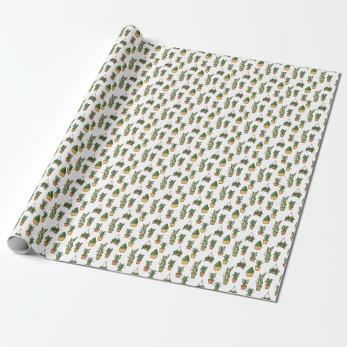 Line Art Houseplants Vintage Seamless Wrapping Paper