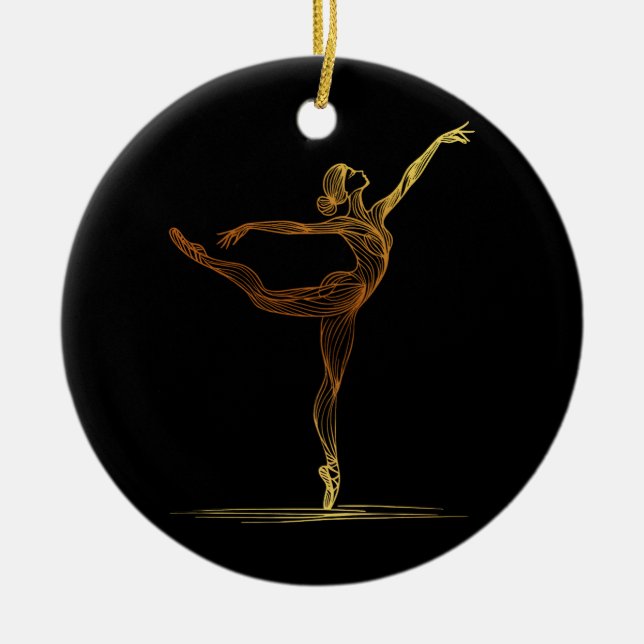 Line Art illustration of a Ballet female Dancer Ceramic Ornament (Front)