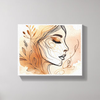 Line Art Illustration of Woman's Face Canvas Print