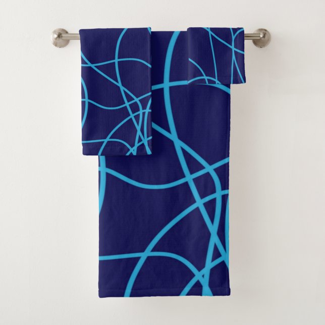 Line Art in Contrasting Blues Bath Towel Set (Insitu)