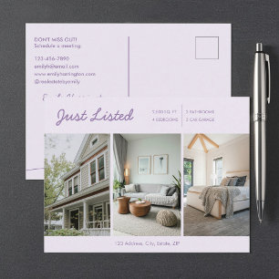 Line Art Just Listed Mauve Real Estate Agent Postcard