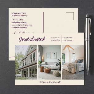 Line Art Just Listed Plum Real Estate Agent Postcard