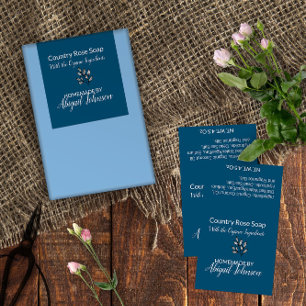 Line Art Leaves  Blue Homemade Soap Label 🧼