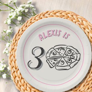 Line Art Light Pink Custom Milestone Birthday Paper Plates