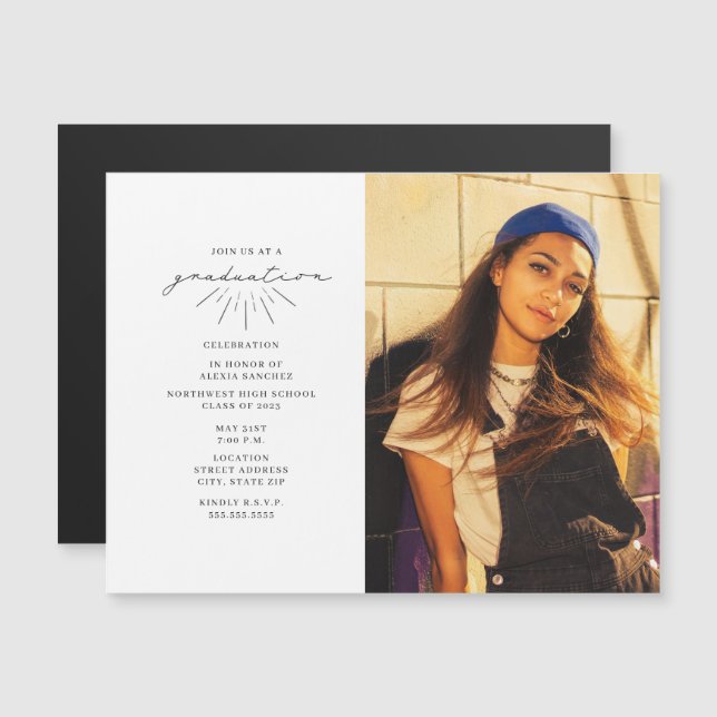 Line Art Magnetic Graduation Party Photo Invite (Front/Back)