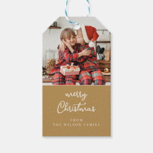 Line art mistletoe gold & white Christmas crest Gift Tags