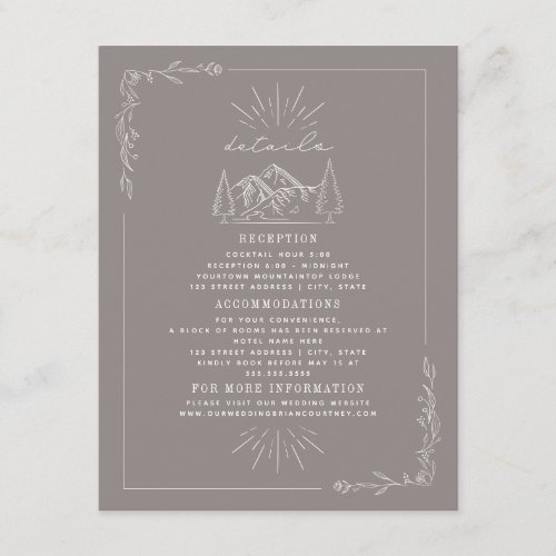 Line Art Mountains Amethyst Wedding Details Enclosure Card