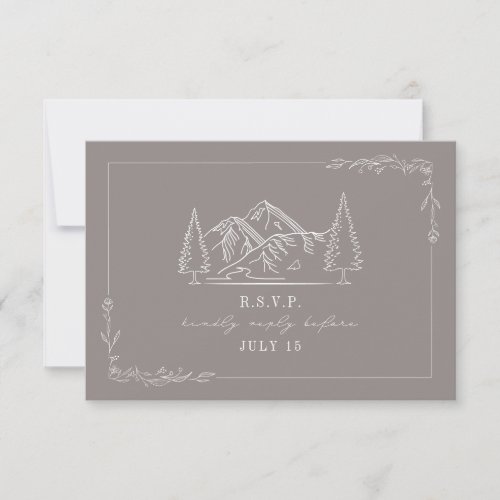 Line Art Mountains Amethyst Wedding RSVP Card