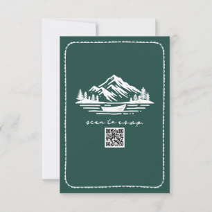 Line Art Mountains Canoe QR Code Wedding RSVP