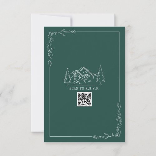 Line Art Mountains Emerald QR Code Wedding RSVP