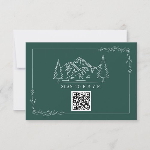 Line Art Mountains Emerald QR Code Wedding RSVP