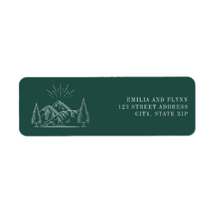 Line Art Mountains Emerald Wedding Label