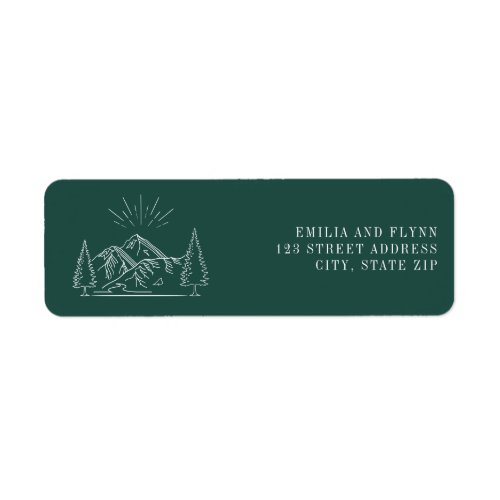 Line Art Mountains Emerald Wedding  Label