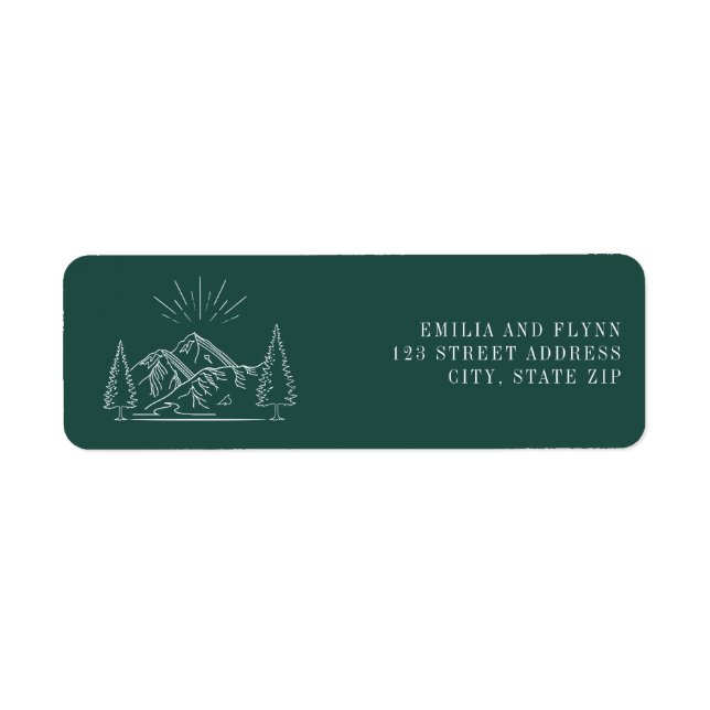 Line Art Mountains Emerald Wedding  Label (Front)