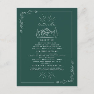 Line Art Mountains Teal Wedding Details Enclosure Card