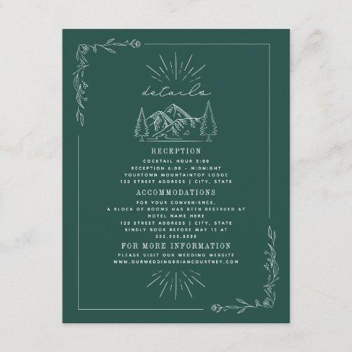 Line Art Mountains Teal Wedding Details Enclosure Card