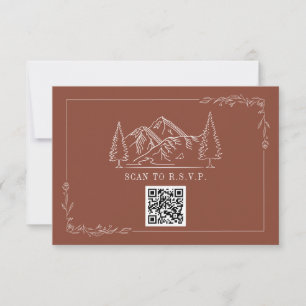 Line Art Mountains Terracotta QR Code Wedding RSVP