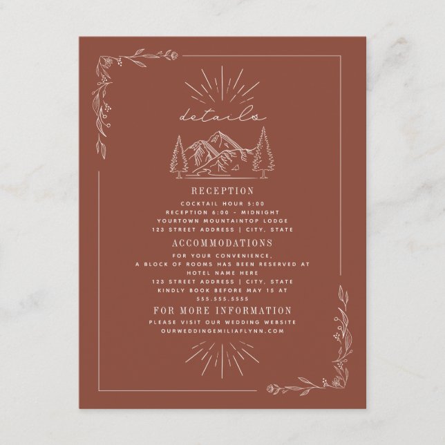 Line Art Mountains Terracotta Wedding Details Encl Enclosure Card (Front)