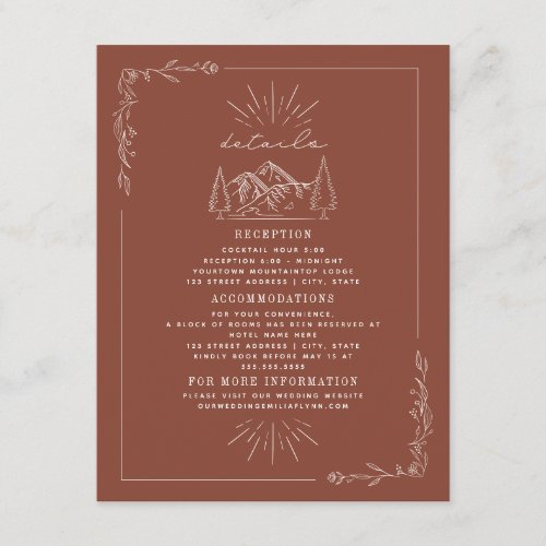 Line Art Mountains Terracotta Wedding Details Encl Enclosure Card