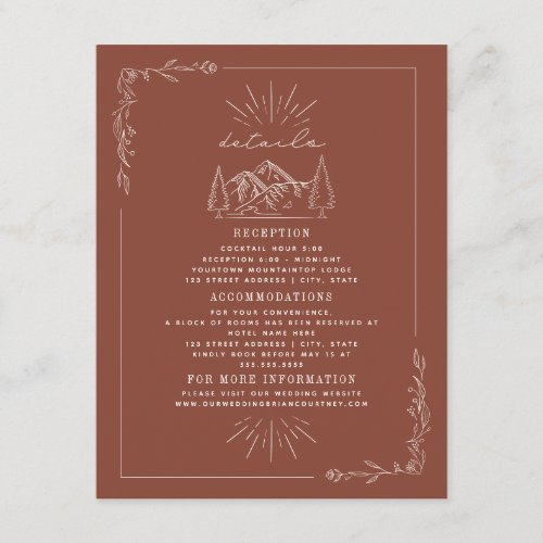 Line Art Mountains Terracotta Wedding Details Enclosure Card