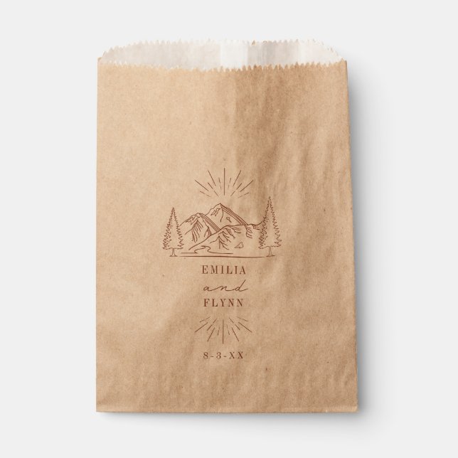 Line Art Mountains Terracotta Wedding Favor Bag (Front)