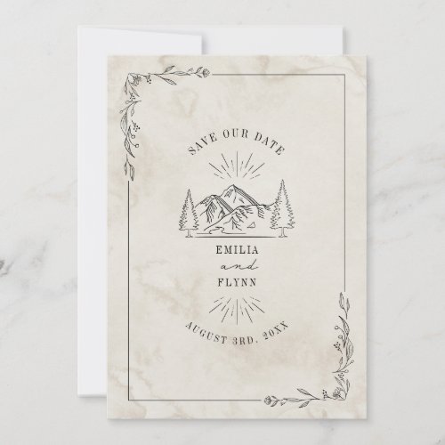 Line Art Mountains Watercolor Wedding Save The Date