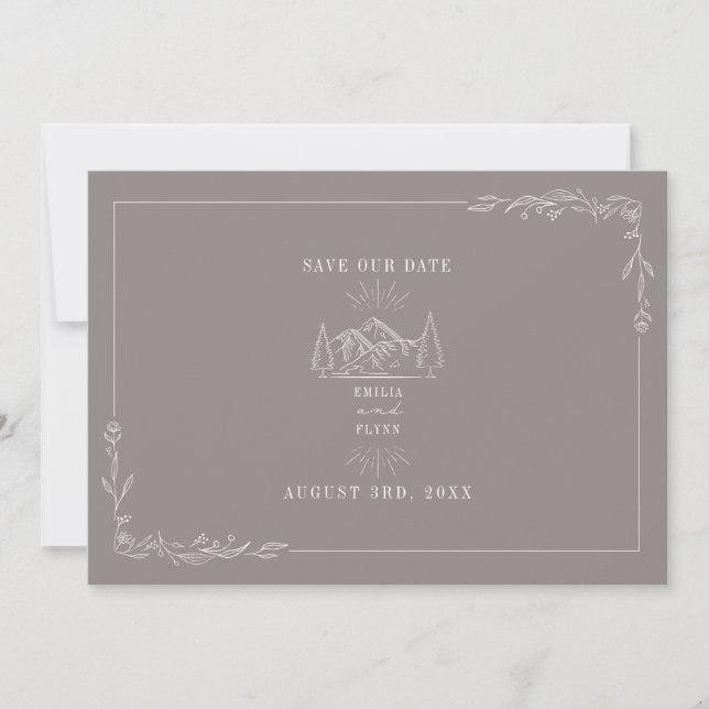 Line Art Mountains Wedding Amethyst Save The Date (Front)