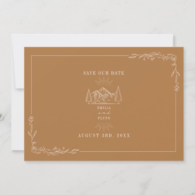 Line Art Mountains Wedding Goldenrod Save The Date (Front)