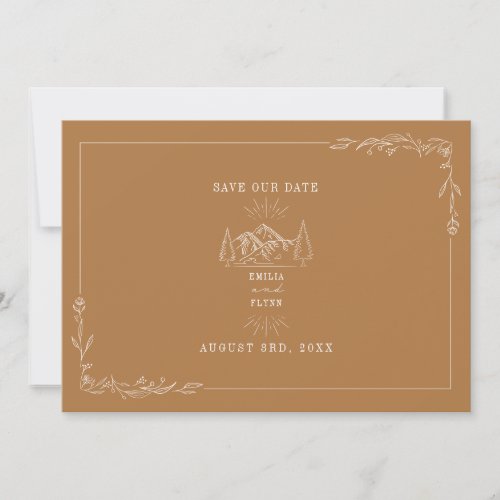 Line Art Mountains Wedding Goldenrod Save The Date