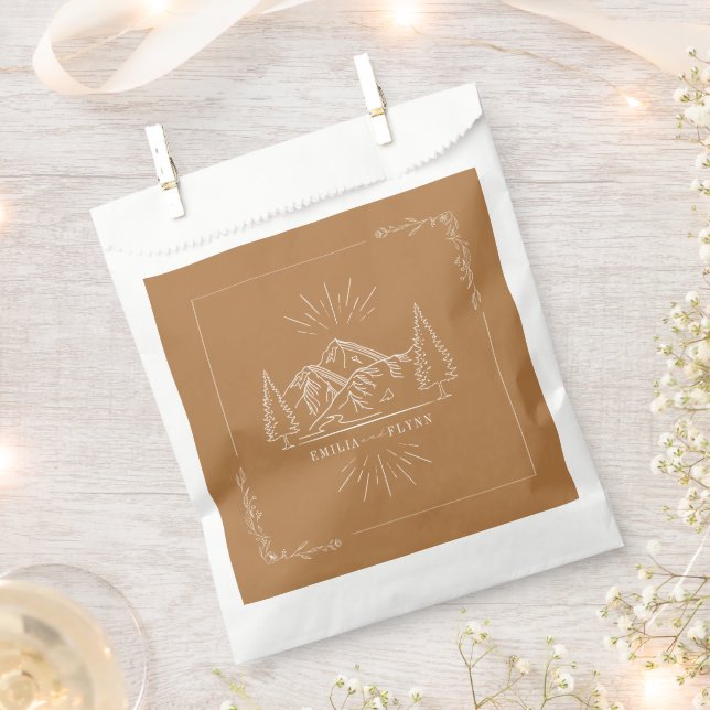 Line Art Mountains Wedding Goldenrod Wedding Favor Bag (Clipped)