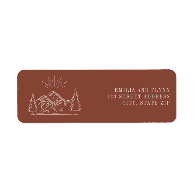 Line Art Mountains Wedding Label (Front)