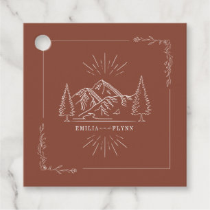 Line Art Mountains Wedding Terracotta Wedding Favor Tags