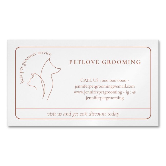 Line Art Pet Minimal Framed Line Cat Dog Business Card Magnet