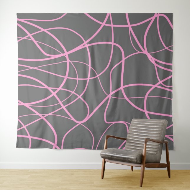 Line Art: Pink on Gray Tapestry (In Situ (Horizontal))