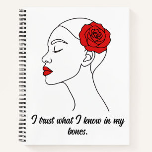 Line Art Portrait of Woman with Red Rose Notebook