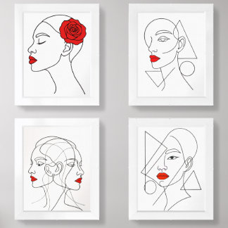 Line Art Portraits of Women -Strength Symbolism Wall Art Sets