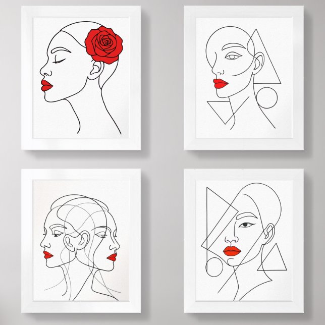 Line Art Portraits of Women -Strength Symbolism Wall Art Sets (Front)